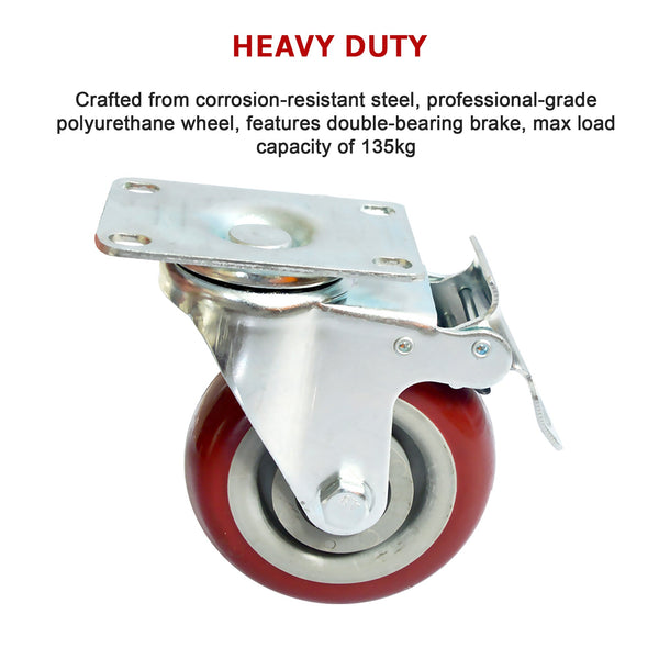 4 X 4" Heavy Duty Pu Swivel With Brake Castor Wheels