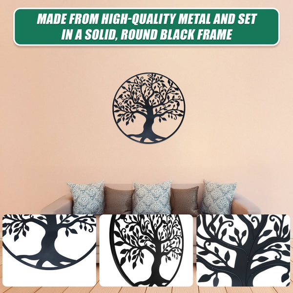 Black Tree Of Life Hanging Metal Iron Sculpture Garden 60Cm Wall Art