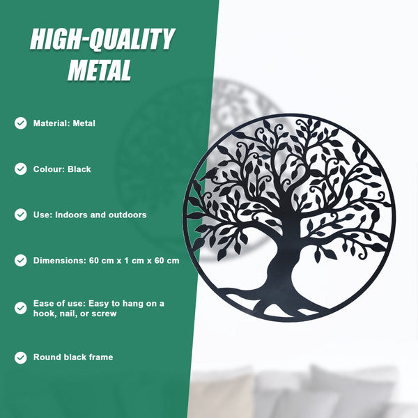 Black Tree Of Life Hanging Metal Iron Sculpture Garden 60Cm Wall Art