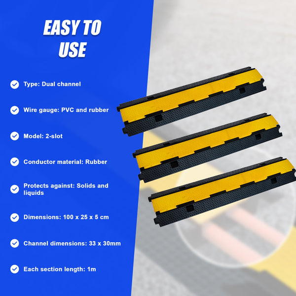 3Pcs 2 Cable Rubber Electrical Wire Cover Heavy Duty Protector Dual Channel Electrical Wires & Cables