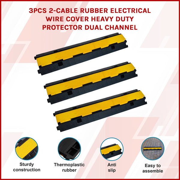 3Pcs 2 Cable Rubber Electrical Wire Cover Heavy Duty Protector Dual Channel Electrical Wires & Cables