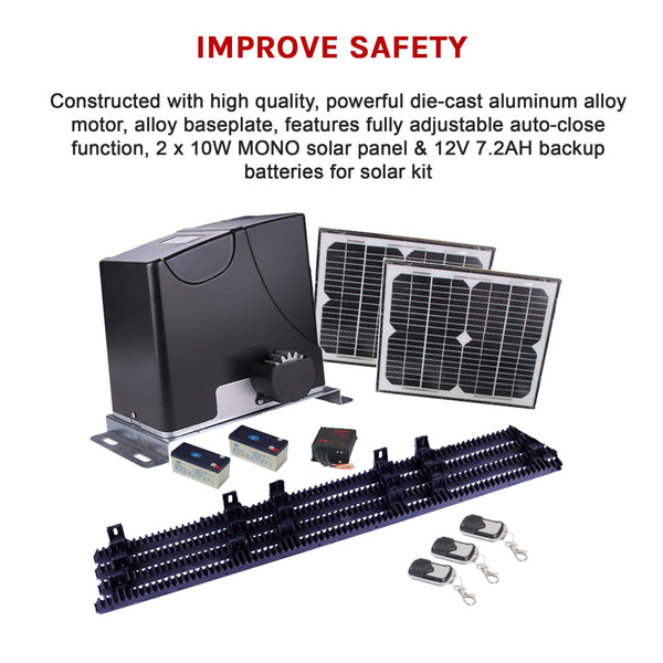 1000Kg Auto Solar Slide Sliding Gate Opener Automatic W 4M Rail Gate Openers