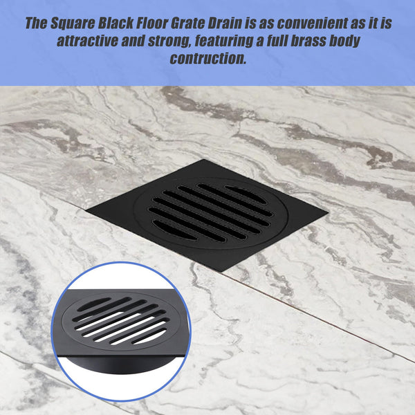 Square Black Floor Grate Drain 110 Mm Full Brass Construction Drain Grates