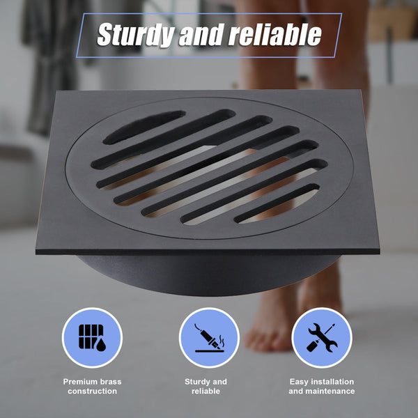 Square Black Floor Grate Drain 110 Mm Full Brass Construction Drain Grates