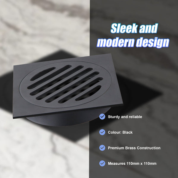 Square Black Floor Grate Drain 110 Mm Full Brass Construction Drain Grates