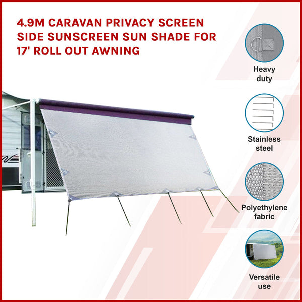 4.9M Privacy Screen Side Sunscreen Shade For 17' Roll Out Awning Caravan Covers