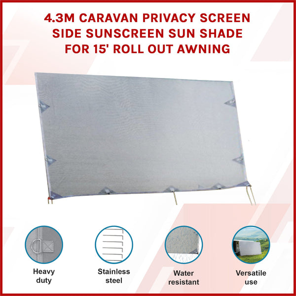4.3M Privacy Screen Side Sunscreen Shade For 15' Roll Out Awning Awnings