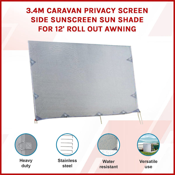 3.4M Privacy Screen Side Sunscreen Shade For 12' Roll Out Awning Awnings