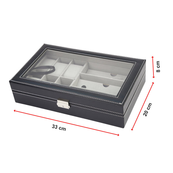 Randy & Travis Machinery 6+3 Grid Watch Sunglass Eyeglasses Display Box Case Storage Organizer Pu Leather Storage Boxes