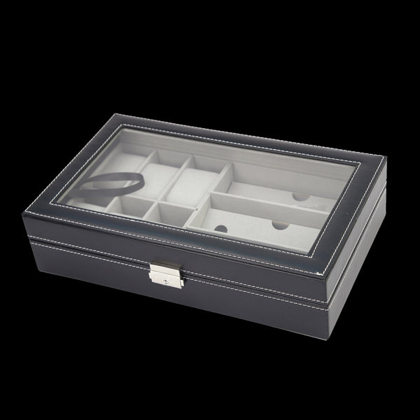 Randy & Travis Machinery 6+3 Grid Watch Sunglass Eyeglasses Display Box Case Storage Organizer Pu Leather Storage Boxes