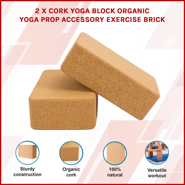 2 X Cork Yoga Block Organic Prop Accessory Exercise Brick Yoga Props