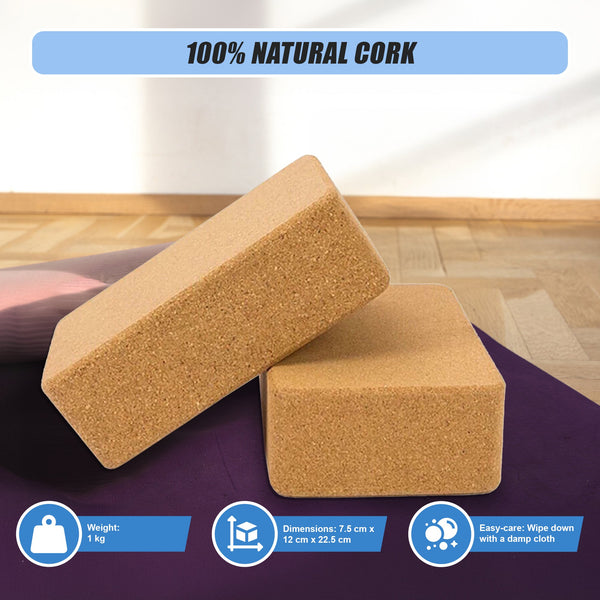 2 X Cork Yoga Block Organic Prop Accessory Exercise Brick Yoga Props