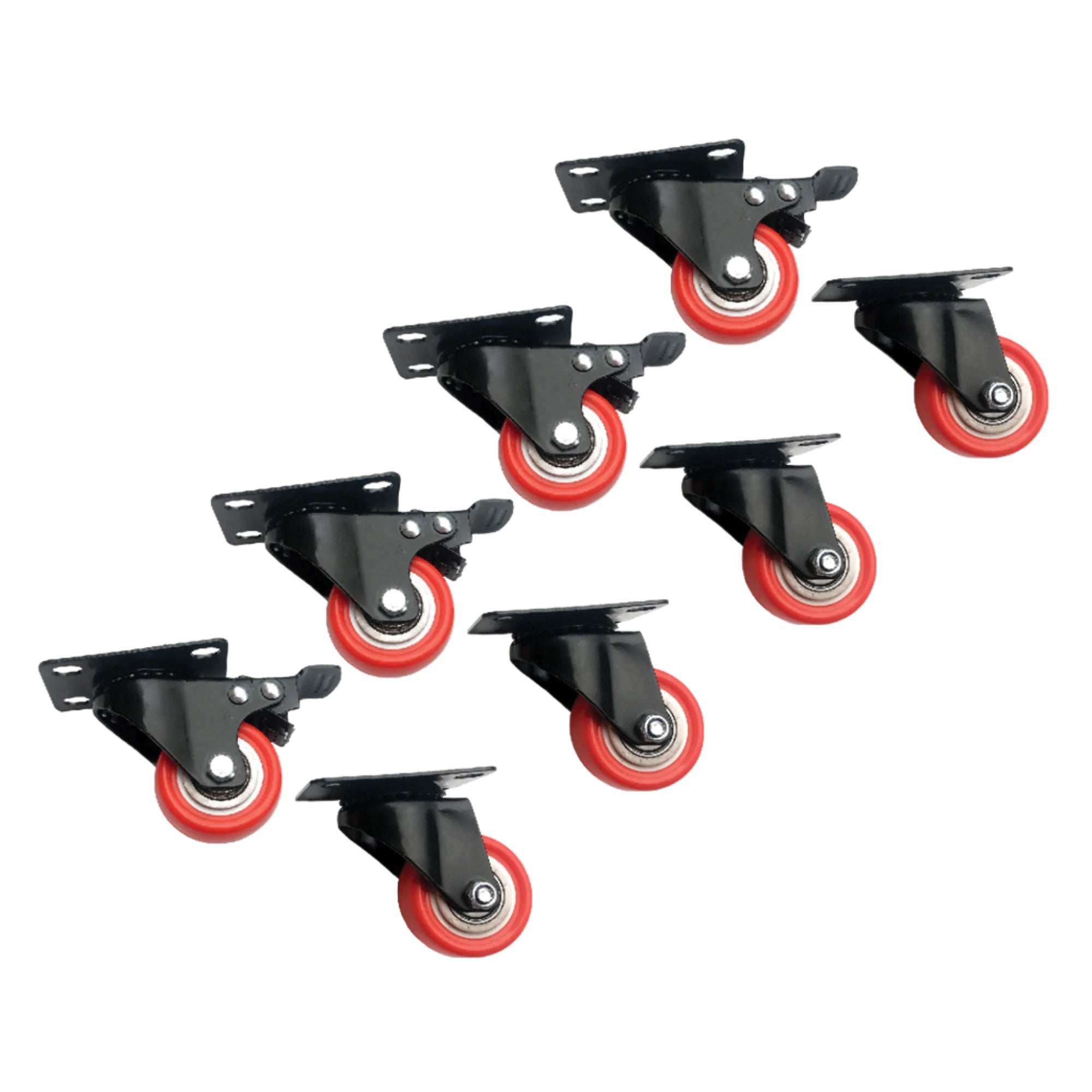 8 X 2" Polyurethane Swivel And 4 With Brake Castor Wheels