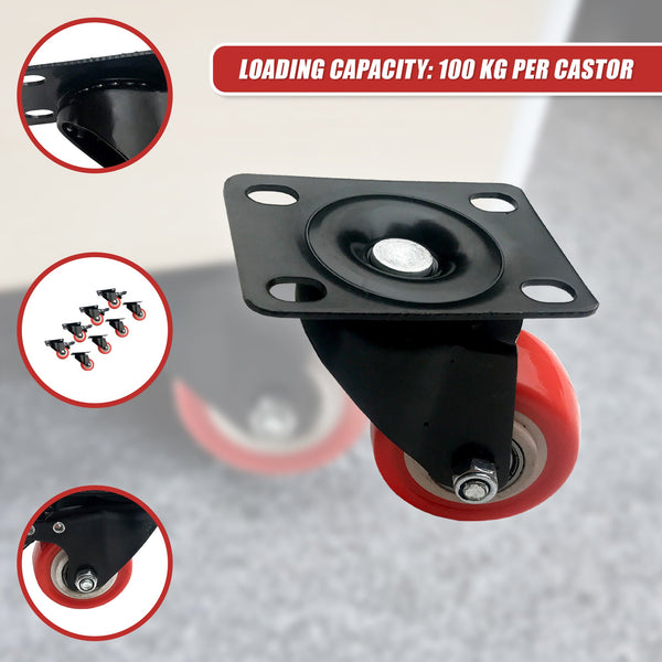 8 X 2" Polyurethane Swivel And 4 With Brake Castor Wheels