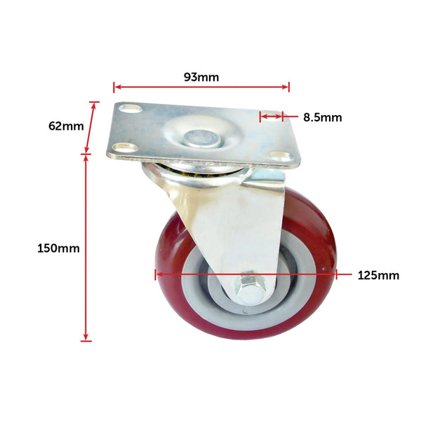 4 X 5" Heavy Duty 400Kg Swivel Trolley Furniture Caster All Brake Castor Wheels