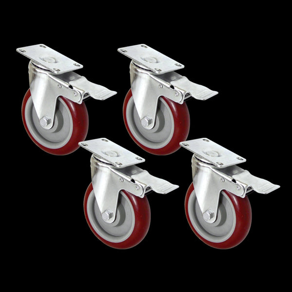 4 X 5" Heavy Duty 400Kg Swivel Trolley Furniture Caster All Brake Castor Wheels