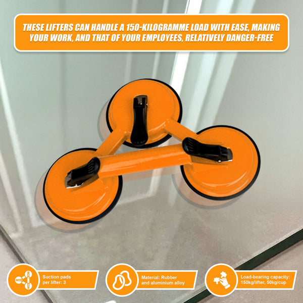 2X 150Kg Load Aluminum Triple Suction Cup Pad Glazer Glass Sucker Remover Lifter Other Hand Tools