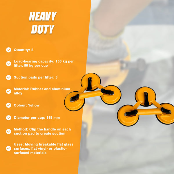 2X 150Kg Load Aluminum Triple Suction Cup Pad Glazer Glass Sucker Remover Lifter Other Hand Tools