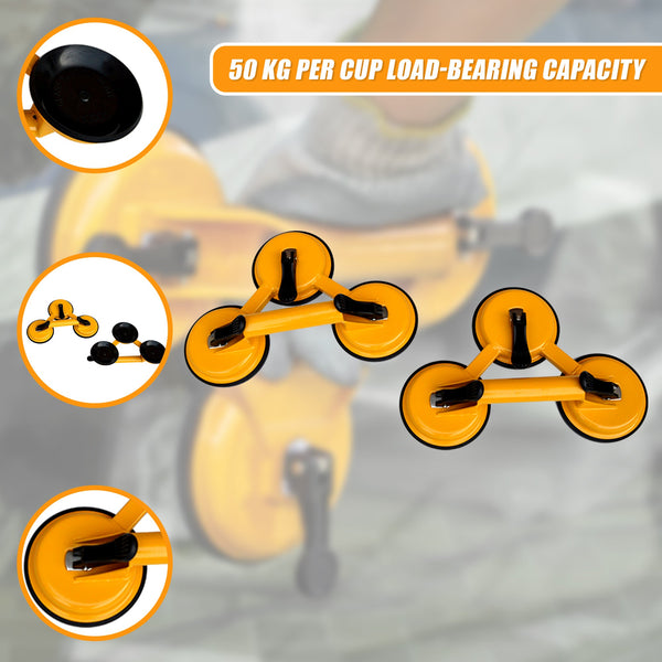 2X 150Kg Load Aluminum Triple Suction Cup Pad Glazer Glass Sucker Remover Lifter Other Hand Tools