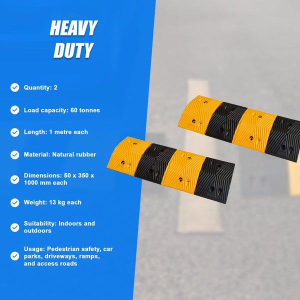 Pair Of 1M Long 60T Load Rubber Speed Bump Hump Modular Humps Road Other Safety Signs