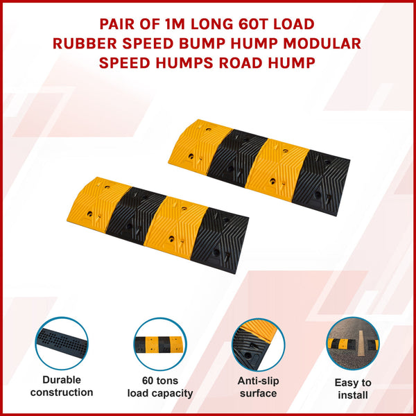 Pair Of 1M Long 60T Load Rubber Speed Bump Hump Modular Humps Road Other Safety Signs