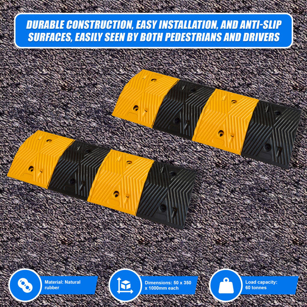 Pair Of 1M Long 60T Load Rubber Speed Bump Hump Modular Humps Road Other Safety Signs