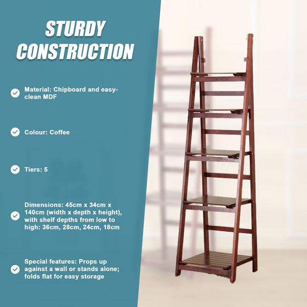 5 Tier Ladder Shelf Stand Storage Book Shelves Shelving Display Rack Bookshelves