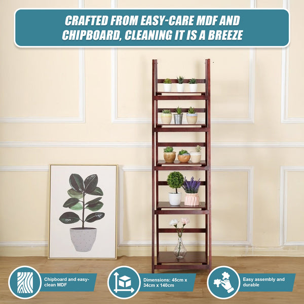5 Tier Ladder Shelf Stand Storage Book Shelves Shelving Display Rack Bookshelves