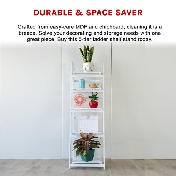 5 Tier Ladder Shelf Stand Storage Book Shelves Shelving Display Rack Bookshelves