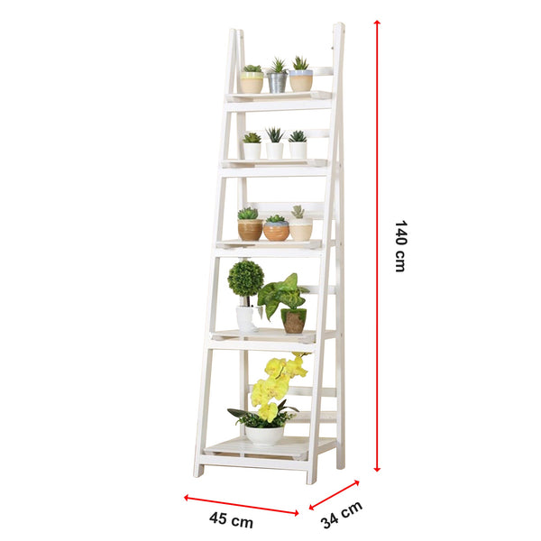 5 Tier Ladder Shelf Stand Storage Book Shelves Shelving Display Rack Bookshelves