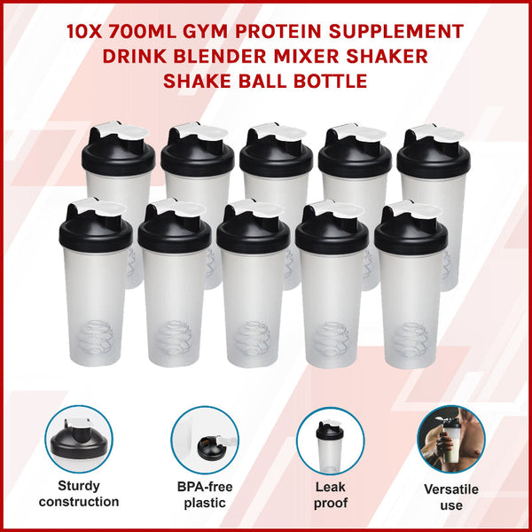 10X 700Ml Gym Protein Supplement Drink Blender Mixer Shaker Ball Bottle Other Bottles & Hydration