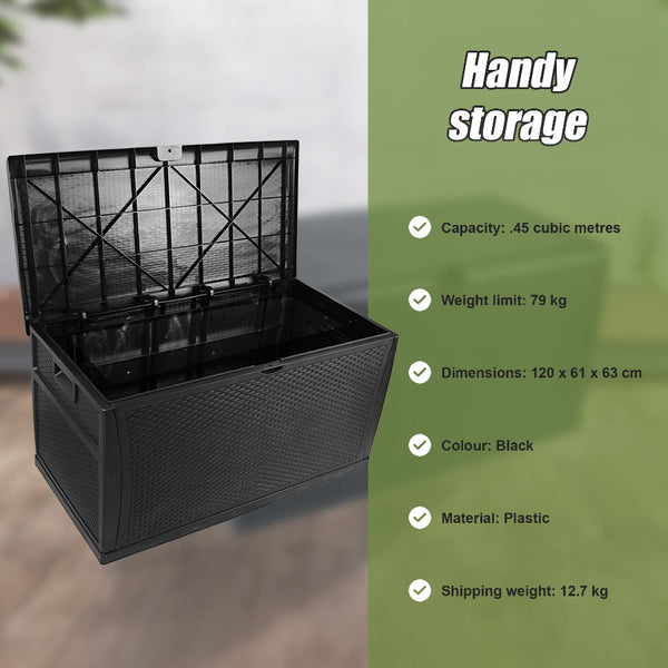 Patio Deck Box Outdoor Storage Plastic Bench 450 Litre Storage Deck Boxes