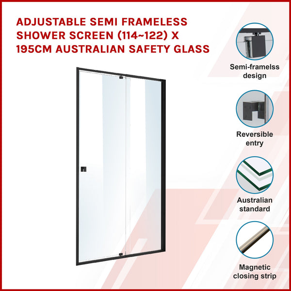 Semi Frameless Shower Screen (114~122) X 195Cm Australian Safety Glass Shower Doors