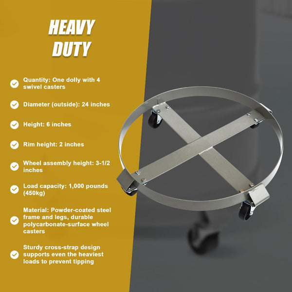 Drum Dolly 450Kg 55 Gallon W Swivel Casters Heavy Duty Steel Frame Non Tipping Workshop Dollies
