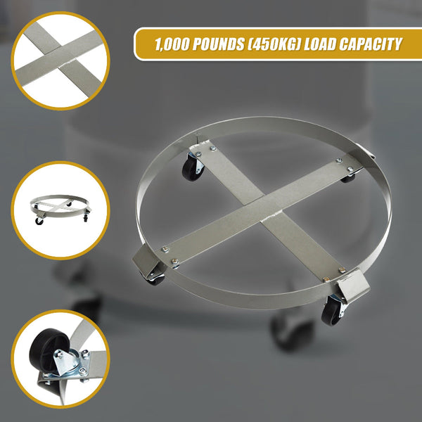 Drum Dolly 450Kg 55 Gallon W Swivel Casters Heavy Duty Steel Frame Non Tipping Workshop Dollies