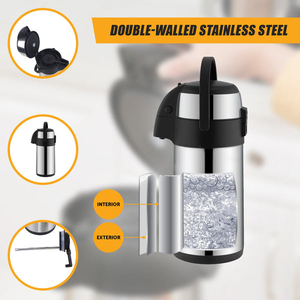 Air Pot For Tea Coffee 5L Pump Action Insulated Airpot Flask Drink Dispenser Teapots