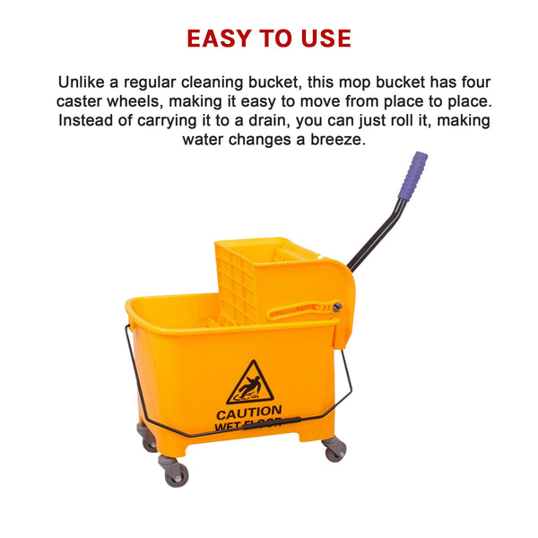 20L Deluxe Mop Wringer Bucket Side Press Janitor Commercial Cleaning Mops Brooms & Scrubbers