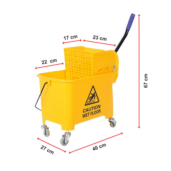 20L Deluxe Mop Wringer Bucket Side Press Janitor Commercial Cleaning Mops Brooms & Scrubbers