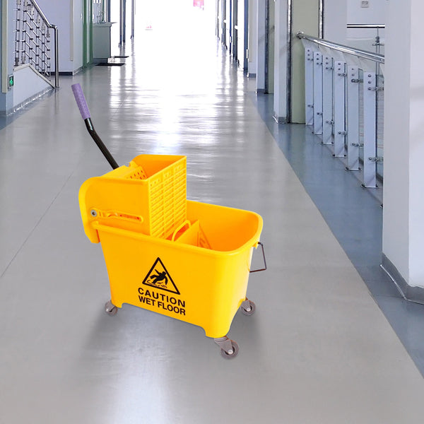 20L Deluxe Mop Wringer Bucket Side Press Janitor Commercial Cleaning Mops Brooms & Scrubbers