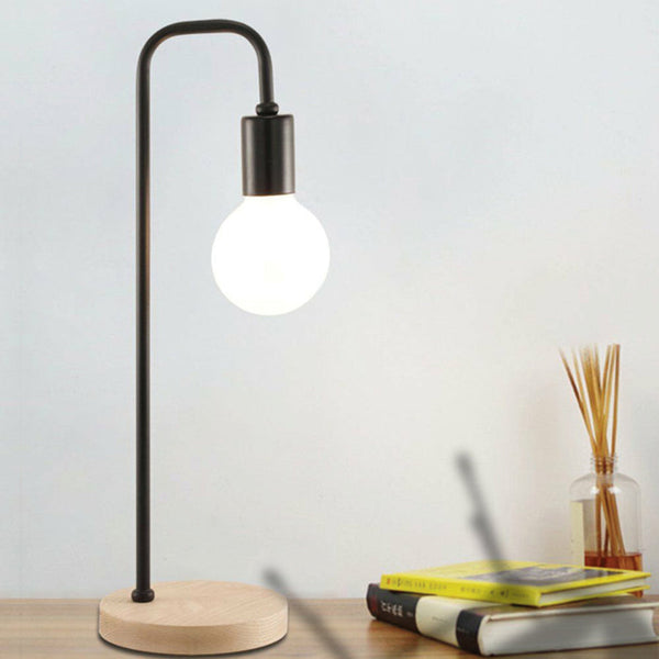 Modern Table Lamp Desk Light Timber Base Bedside Bedroom Black Lamps