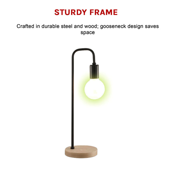 Modern Table Lamp Desk Light Timber Base Bedside Bedroom Black Lamps