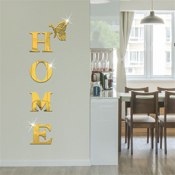Home Butterfly Acrylic Mirror Wall Letter Stickers Background Wall Stickers