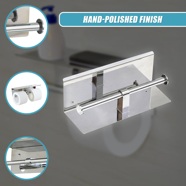 Stainless Steel Double Toilet Paper Holder Towel Roll Tissue Rack Storage Shelf Paper Towel Holders