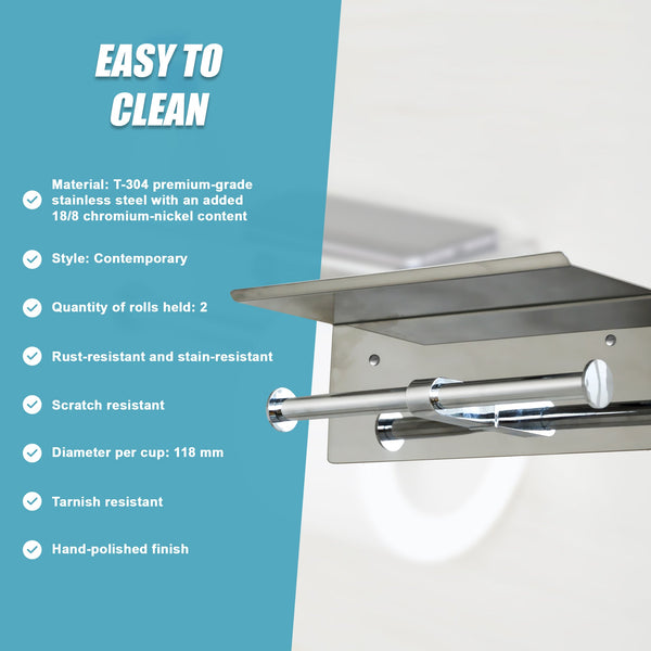Stainless Steel Double Toilet Paper Holder Towel Roll Tissue Rack Storage Shelf Paper Towel Holders