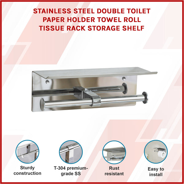 Stainless Steel Double Toilet Paper Holder Towel Roll Tissue Rack Storage Shelf Paper Towel Holders
