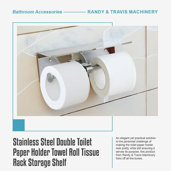 Stainless Steel Double Toilet Paper Holder Towel Roll Tissue Rack Storage Shelf Paper Towel Holders