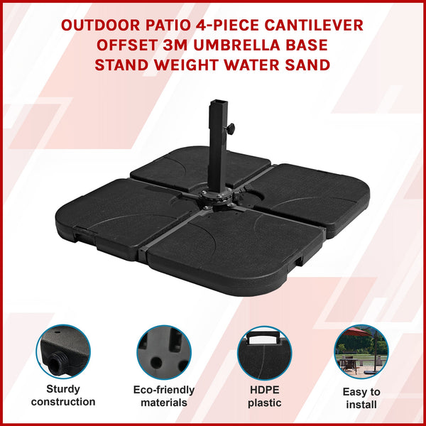 Outdoor Patio 4 Piece Cantilever Offset 3M Umbrella Base Stand Weight Water Sand Umbrella Stands