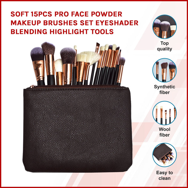 Soft 15Pcs Pro Face Powder Makeup Set Eyeshader Blending Highlight Tools Brushes