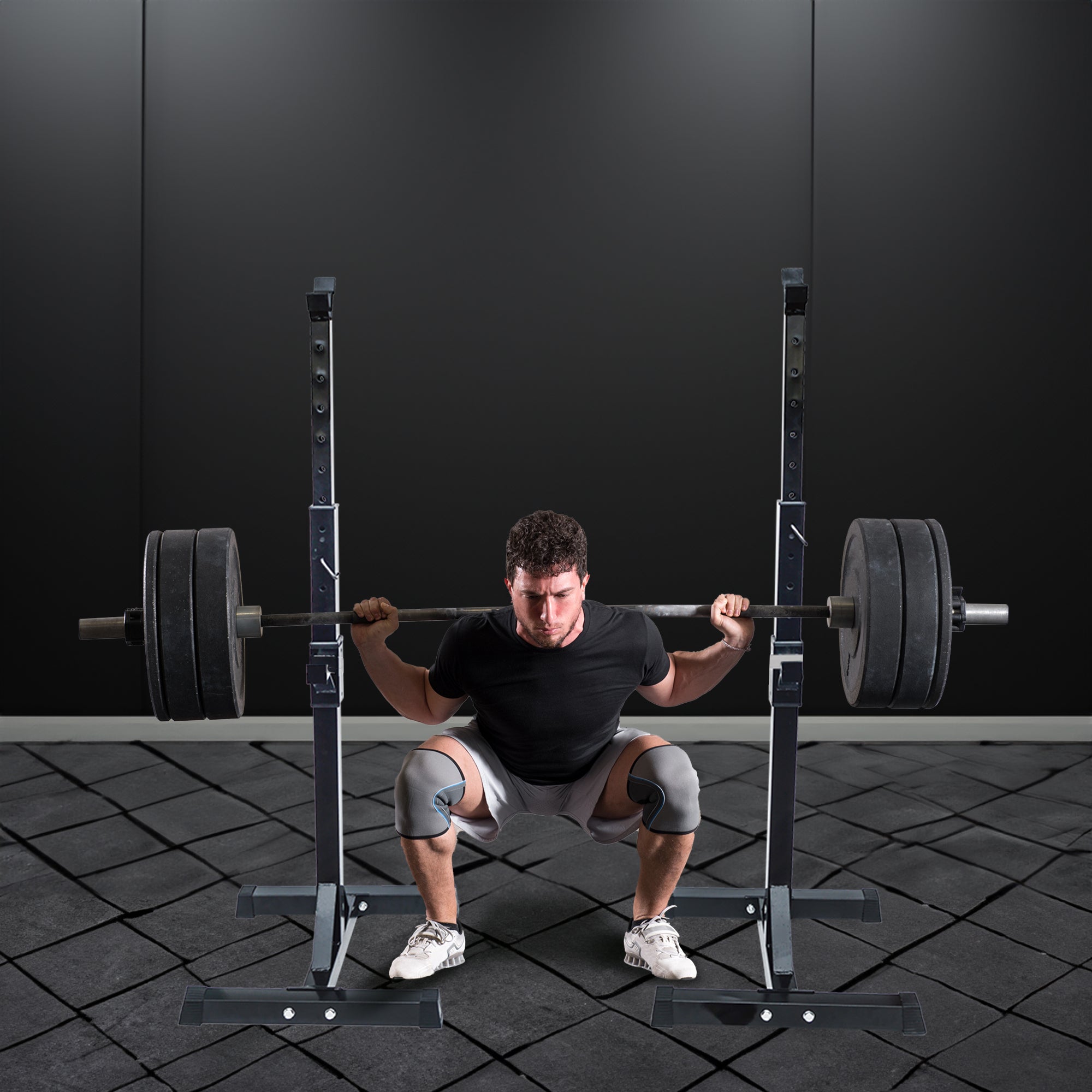 Pair Of Squat Rack Sturdy Steel Barbell Bench Press Stands Gym / Home Barbells & Attachments