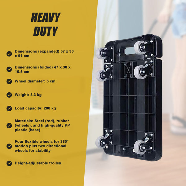 Foldable Hand Flatbed Trolley Cart 6 X 360 Degree Rotating Wheels With Maximum Load 200Kg Tool & Equipment Trolleys